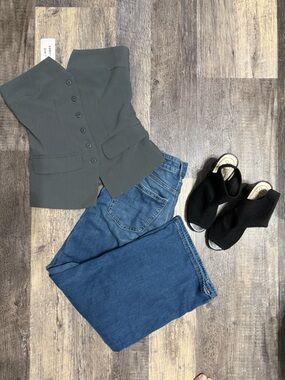 Tailored Strapless Top in Charcoal Gray